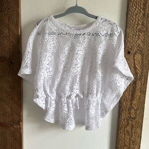 Vintage HealthTex Baby Toddler Girl Tie Front Crochet Swim Coverup / Blouse 24M